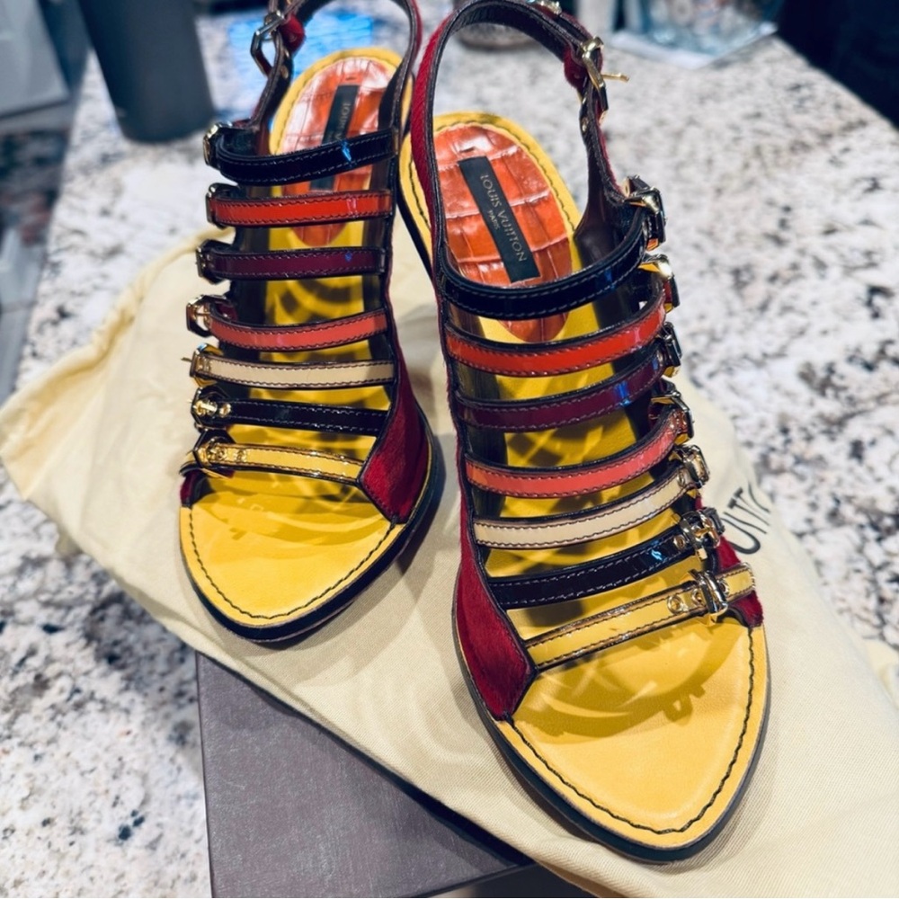 Louis Vuitton Fuchsia and Yellow Strappy Sandals